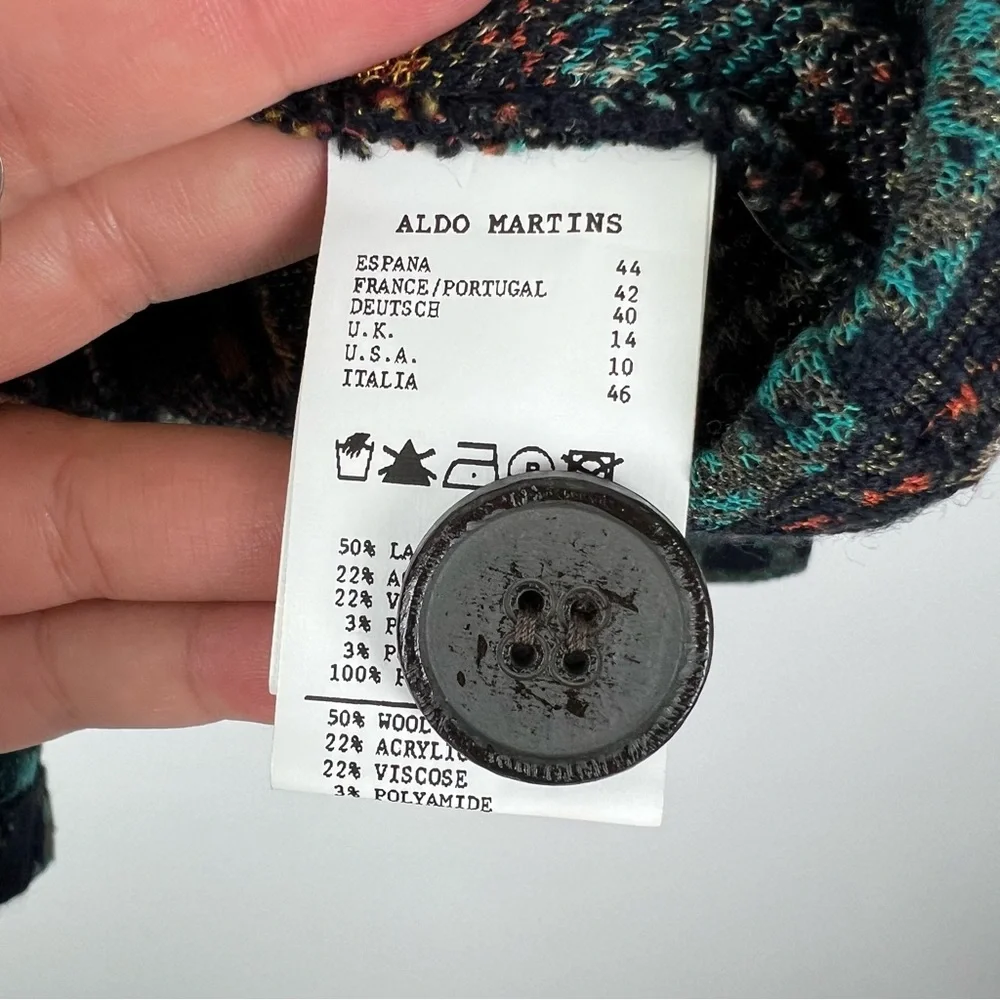 Aldomartins Knit Button Front Jacket Patterned Multicolor Wool Blend Size 10 - Picture 5 of 7